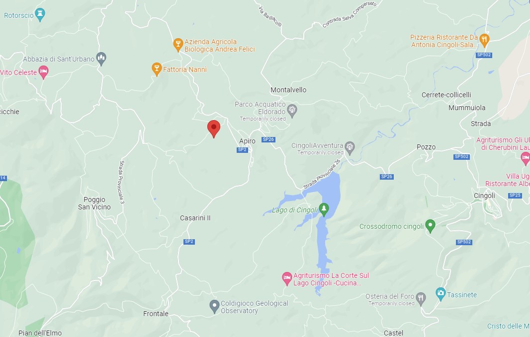 Google maps location for Monastero di Favari, Contrada Favari 6, 62021 Apiro, Le Marche